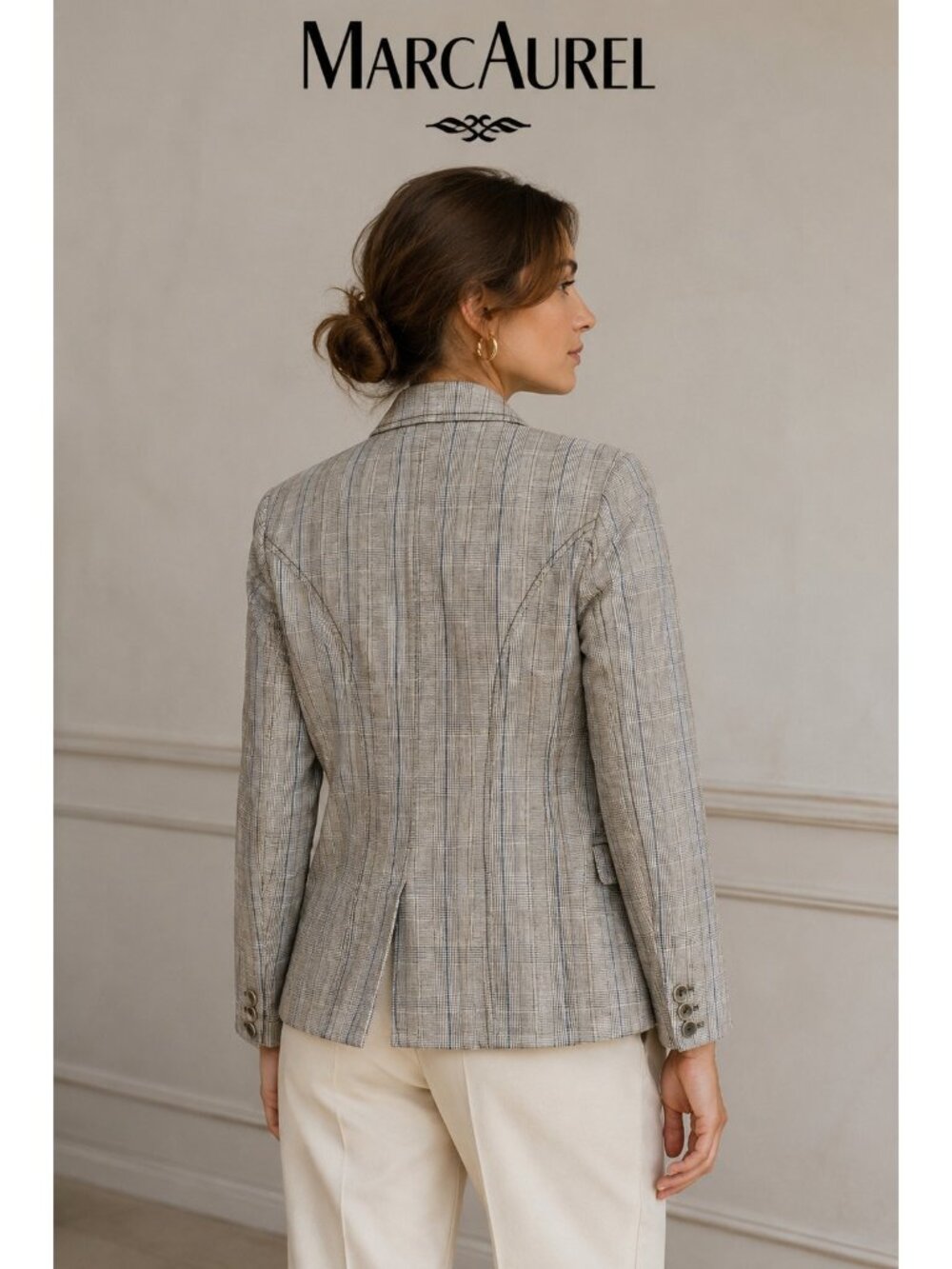 Marc Aurel Women’s Plaid Linen Cotton Blazer US 4 EU 34 Quiet Luxury - Picture 6 of 16